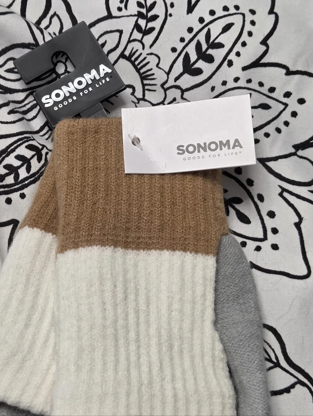 Sonoma Colorblock Knit Mittens — Brown, Cream & Gray